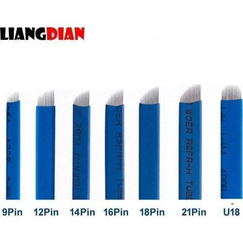 20pcs Disposable Blue Permanent Microblading Needles Cartridge For 3D Embroidery Tattoo Pen Manual Eyebrow Lips Permanent Makup