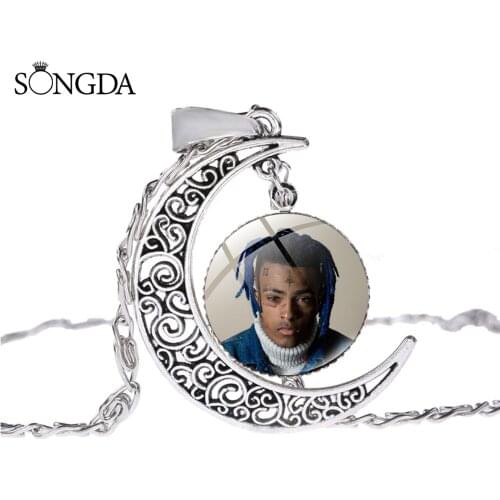 Charm XXXTentacion Rapper Glass Dome Pendant Necklace Hip Hop Hollow Moon Atr Photo Necklace For Women Men Gift Jewelry