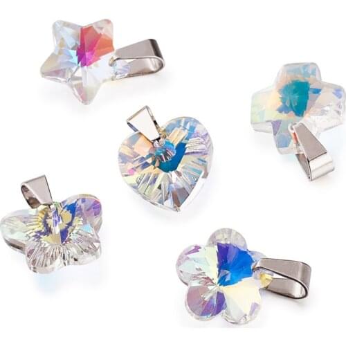 40pcs/set Glass Pendants Charms 304 Stainless Steel Snap on Bails Star Heart Butterfly for Jewelry Making DIY Finding