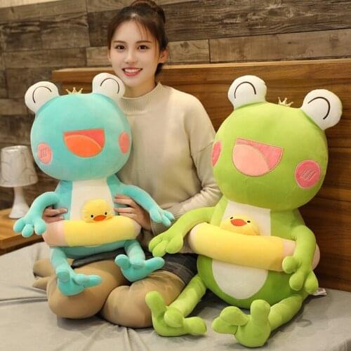 40cm-90cm Creative Frog Wearing A Swimming Ring Plush Toy Soft Stuffed Cartoon Animal Green/Blue Long Legs Frog Doll Friend Gift