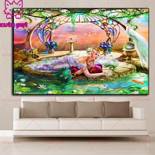Diamond Painting Fantasy woman and peacock Diamond embroidery diy full square Cross Stitch diamond mosaic puzzle Art Decor gift