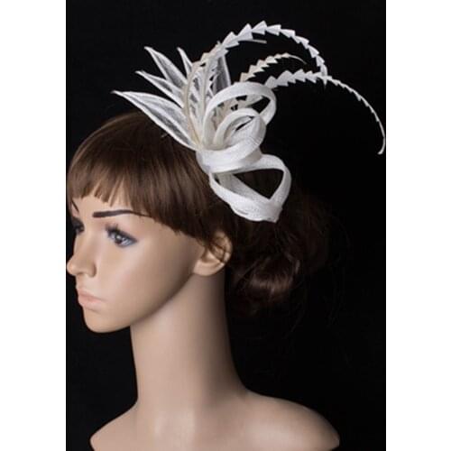 White or 21 Colors Wedding Feathe Fascinator Sinamay Hair Accessories Elegant Women Headwear Event Headpiece Race Hats TMYQ011