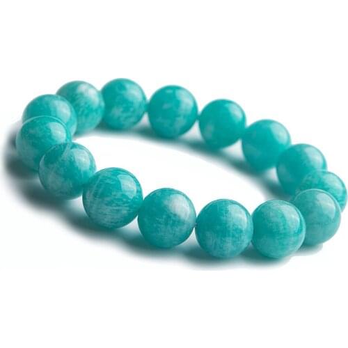 Genuine Natural Amazonite Gems Stone Bracelet 14mm Crystal Big Round Bead Stretch Bracelets For Women Men Drop Shipping