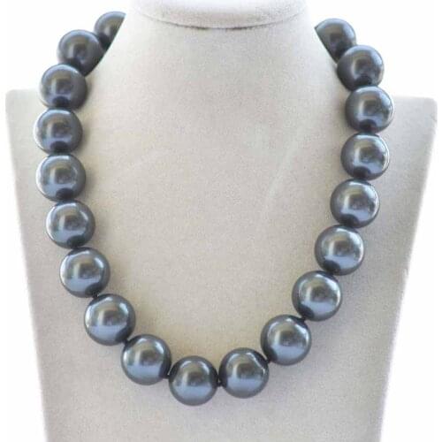 Z10003 18" 20mm Black Round South Sea Shell Pearl Necklace