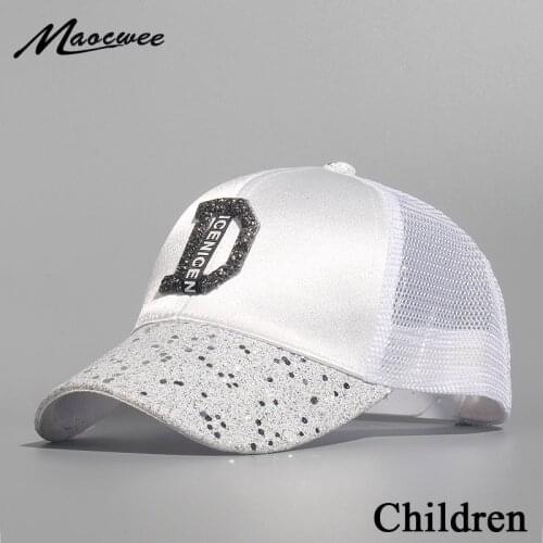 Spring Summer Children Hip Hop Baseball Cap Rhinestone Summer Kids Sun Hat D Letters Mesh Boys Girls Snapback Breathable Caps