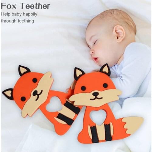 2021 New Design BPA Free Fox Design Baby Silicone Teether Animal Childrens Anti-eating Hand Molars Dental Care