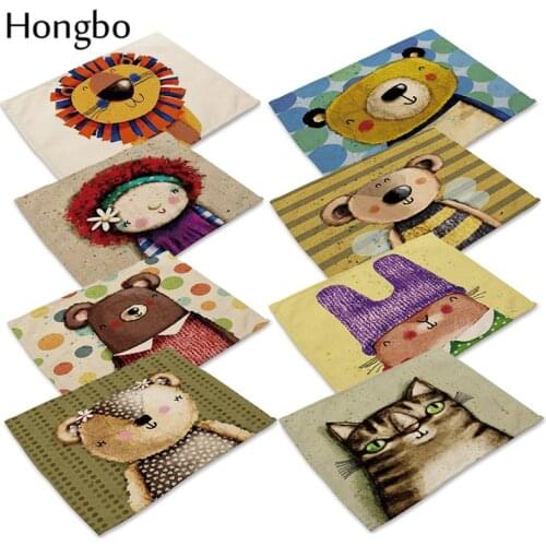 Cotton Linen Table Mat Cute Cartoon Animal Pattern Placemats For Children Kids Kitchen Dining Place Mats Pads