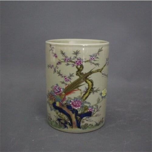 Jingdezhen Qing Yongzheng year system famille rose flower and bird rich and noble penholder ornaments