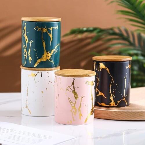 Ceramic Airtight Jar Nordic Marble Pattern Tea Dried Fruit Coffee Flower Tea Candy Storage Jar Kitchen Storage Box
