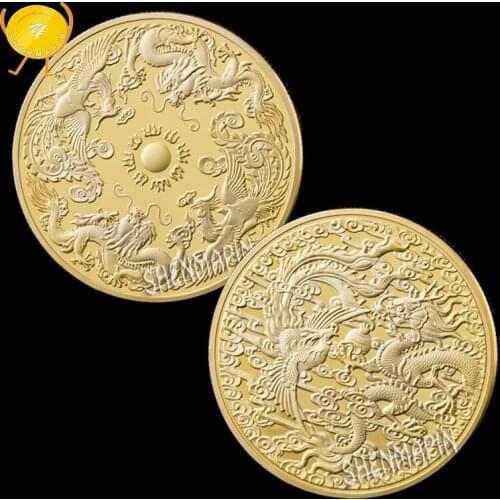 Chinese Treasure Longfeng Chengxiang Commemorative Coin Zodiac Animal Coins Collectibles Chinese Culture Art Dragon Phoenix Coin