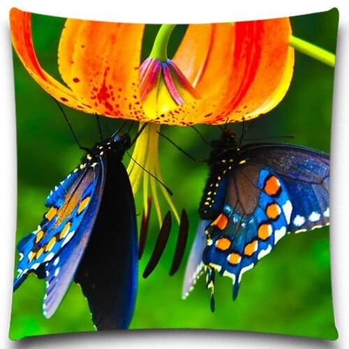 Beautiful Lilies Butterfly Cotton Polyester 16 18 20 24 inch Cushion Cover Home car Decorative Throw Waist Pillow Case