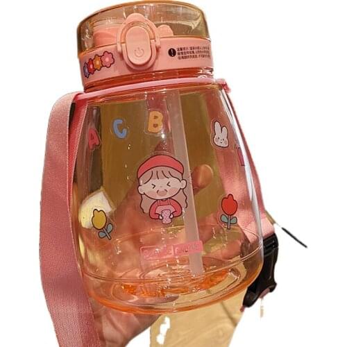 Cute water bottle for girls kawaii water bottle 1300ml with straw fitness outdoor large-capacity water cup with lid and straw