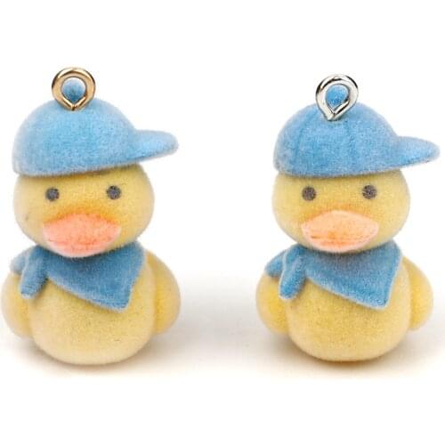 Cute 2 PCs 29mm x 16mm Resin Charms Duck Animal Gold Color Yellow & Blue Charms For Keychain Earrings Supplies for jewelry