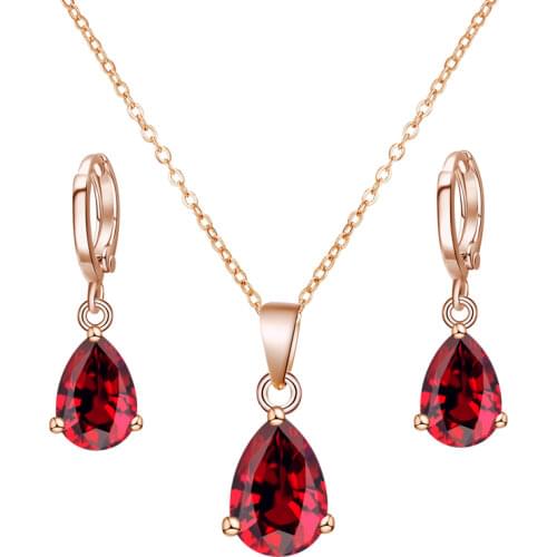 MISANANRYNE Hot Selling Jewelry Sets Women Red Waterdrop CZ Zircon Necklace Earrings Sets Wedding Party Jewelry New Arrivel