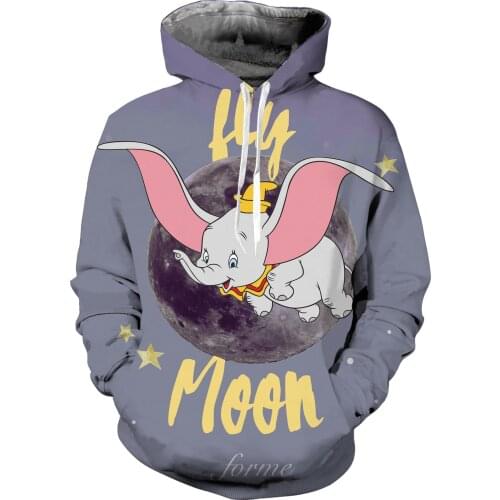 Disney Digital Print Mens Hoodie Dumbo 3D Anime Sweater Hooded Pullover Clothing for Men Oversize Mens and Womens Sportswear