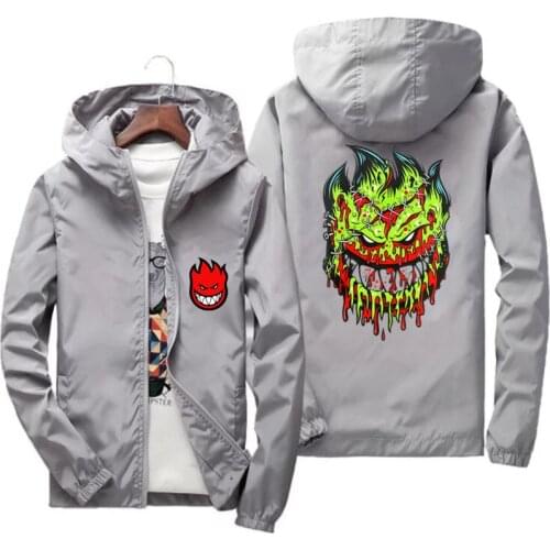 Casual Waterproof Hooded Mens Ripper Spitfire Zombie Wheels Thin Windproof Windbreaker Casual Sports Coat Jacket Plus Size 6XL