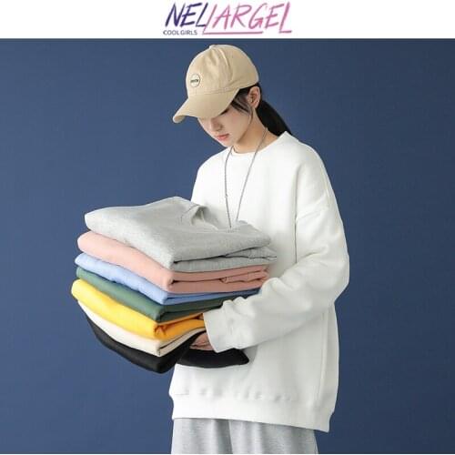 NELLARGEL Women Solid Y2k Kawaii Hoodie Female Harajuku Korean Fashion Hip Hop Sweatshirts Girl Vintage Long Sleeve Pullover Top