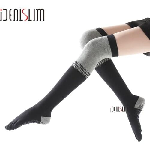 IDEALSLIM Five Finger Long Socks Women Non-slip Recovery Knee High Skid Resistance Femal Five Toes Socks
