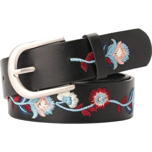 Idopy New Leather Female Woman Belt Punk Wide WomenS Belts Punk Embroidery Dress Waistbands Lady For Dress