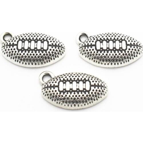 New Arrive 12pcs/lot Silver Alloy Football rugby Dangle Charms NO Lobster Clasp Hanging Charm For Bracelet&Pendant Necklace