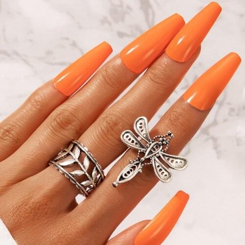 New Fashion Creative Simple Hollow Dragonfly Leaf Rings Set for Women Knuckle Ring Jewelry Gifts
