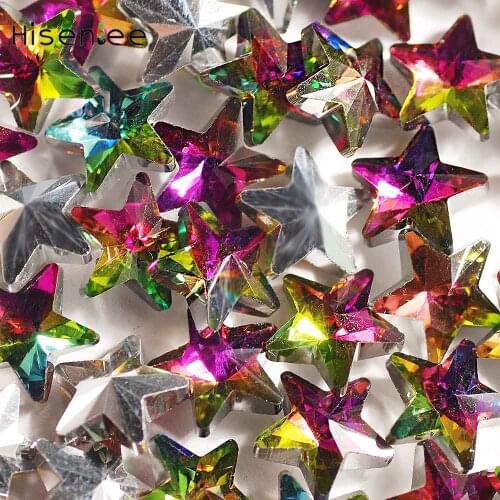 New Fashion Fancy 20pcs Rainbow Star Differents Shape Diamond 3D Nail Art Glass Crystal Flat Back Design Rhinestones Decoration