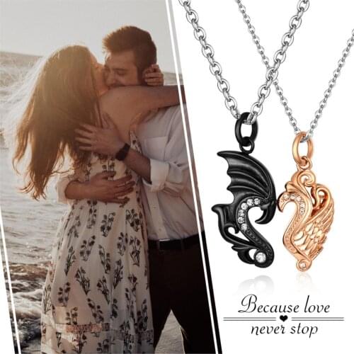 BONISKISS Lovers' Charming Angel Pattern Necklaces 2020 New Fashion Long Pendant Stainless Steel Gift For Wedding Anniversary