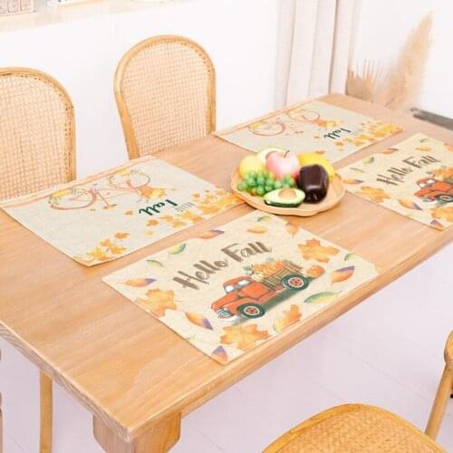 M17D Fall Farmhouse Placemat Maple Leaf Pumpkin Heat Resistant Thanksgiving Table Mat