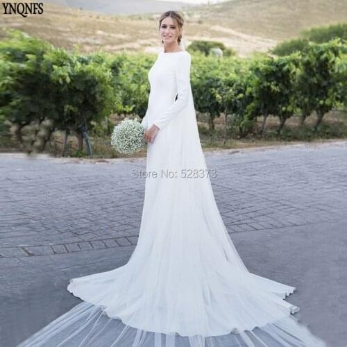 YNQNFS W85 Vestido de Noiva Simples Simple Wedding Dress Backless Long Sleeves Mermaid Satin Party Gowns Bridesmaid Dresses 2019