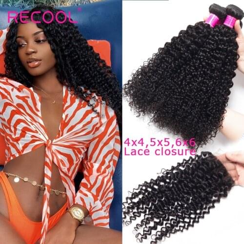 Recool Hair Curly Bundles With Closure 6X6 5x5 Lace Closure With Bundles Remy Brazilian Hair Weave 3 Bundles With Closure