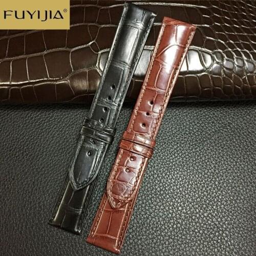 New FUYIJIA Handmade Men Watchbands 20MM 22MM Double Crocodile Leather Belt Custom Top Brand Strap Genuine Alligator Watch Band