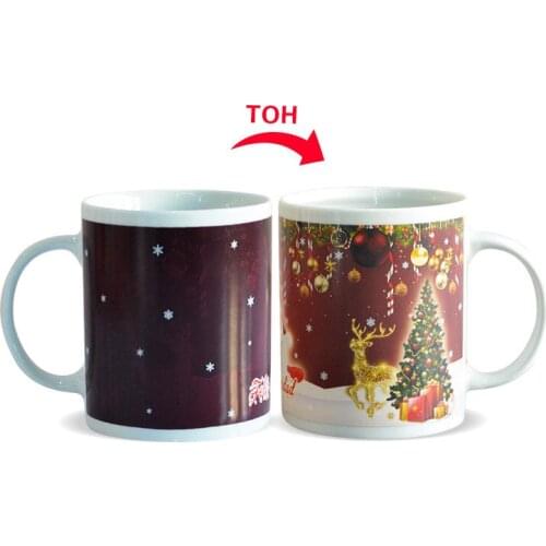 Christmas Decoration Color Changing Mug Christmas Coffee Cup Ceramic Heating Color Changing Water Cup Coffee Mugs Tea Cup