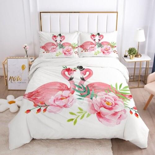 Pink Flowers Flamingo 3D Luxury Bedding Set Queen/King/Europe Size Comforter/Quilt/Blanket Case Duvet Cover Pillowcases Linens