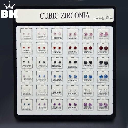 Fashion 36 pair/set Women Round AAA CZ rhinestone Stud Earrings for Women Trendy Style Mixed Color Piercing Earring Jewelry