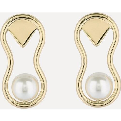 Chic Simple Earrings Gold Metal Geometric Irregular Circle Pearl Stud Earrings for Women Girl Jewelry