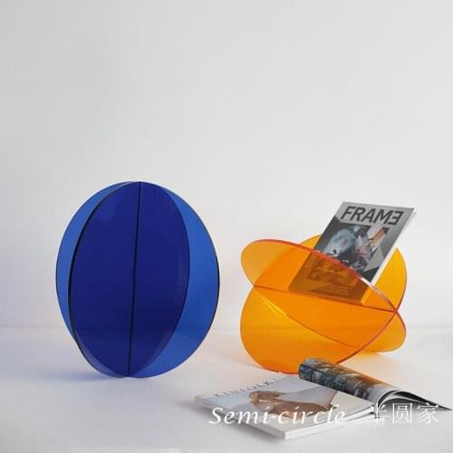 Nordic Acrylic Planetary Bookshelf Designer Bookshelf Simple Creative Shelf Transparent Ornament Round Small Table Blue Orange