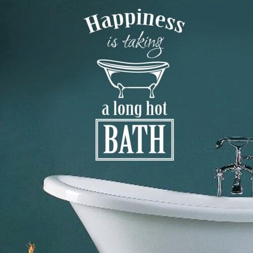 Bathtub Wall Decal Bathroom Happiness is Taking a Long Hot Bath Quotes Vinyl Wall Stickers Home Decor Waterproof Wall Art S482