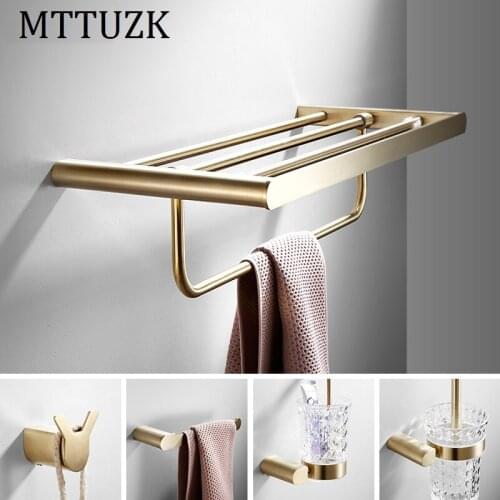 MTTUZK 304 stainless steel towel rack,towel bar,bathroom hardware set,robe hooks,Toilet brush Brushed Gold bathroom Accessories