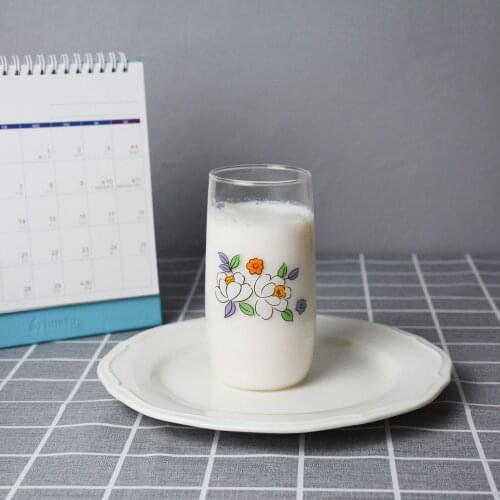 Ins wind Vintage peony flower small fresh pattern high boron silicon heat-resistant glass milk juice coffee glass milk cup