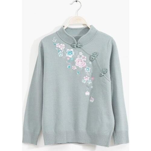 Women Spring and Autumn new Casual Embroidery Pullovers Sweaters vintage Knitted Long sleeve O-Neck Sweaters women