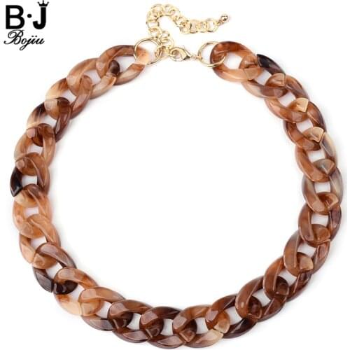 BOJIU Multi Color Fashion Big Chunky Choker Necklaces Women Leopard Acrylic Resin Chain Necklace Lady Statement Jewelry NKS066