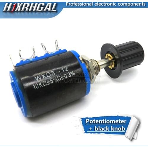 1pcs WXD3-12-1W 100 220 470 1K 2K2 3K3 4K7 10K 22K 33K 47K Ohm 100R 220R 2.2K 3.3K 4.7K WXD3-12 1W Potentiometer + 1 black knob