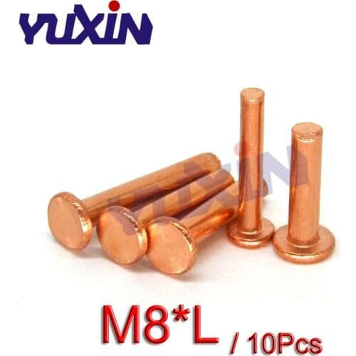 10Pcs Copper Solid Rivets GB109 M8*L Flat Head Copper Rivets Solid Brass Rivet 8mm Diameter 12mm-50mm Length
