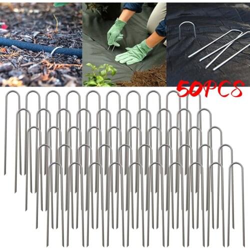 50pcs Multiple Purposes U Shaped Nail Turf Galvanized Landscape Pins Garden Stakes Heavy Duty Pins Anti-rust Fence Stakes G3