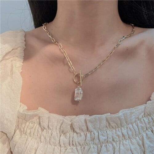 Baroque Pearl Pendants Necklace Irregular Freshwater Pearl Gold Plated Chain Toggle Clasp Necklaces for Women Vintage Jewelry