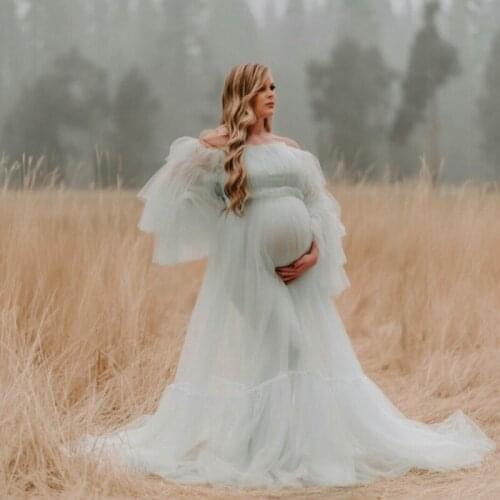 White Tulle Ruffles Maternity Photoshoot Dresses Bridal Fluffy Prom Gowns Photography Costume Wear Bathrobe