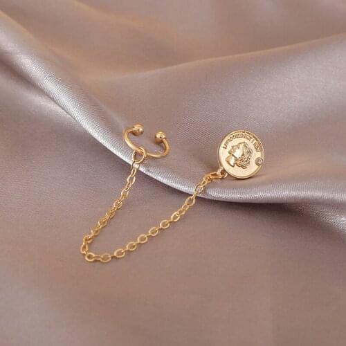 Bohemia Geometric Round Gold Coin Stud Earrings for Women Metal Chain Ear Bone Personality Crystal Ear Loop Jewelry Trendy