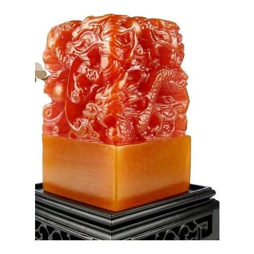 Large Shoushan Stone Antique Five Dragons Seal Seal Jade Seal Custom Stamps Lettering 6x6x9cm