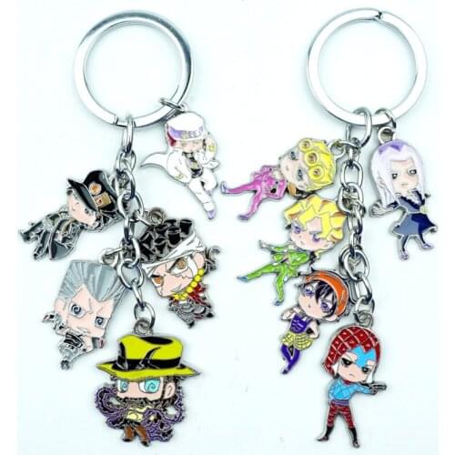 5 in 1 Set Anime JoJos Bizarre Adventure Keychain Keyring Cartoon Figures Alloy Metal Pendant Key Ring Cosplay Accessories Gift