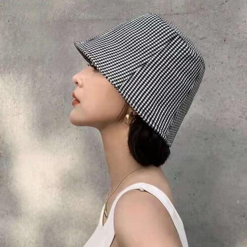 Brand 2021 Summer Bucket Hat for Women Plaid Sun Hats Ladies Fashion Panama Caps